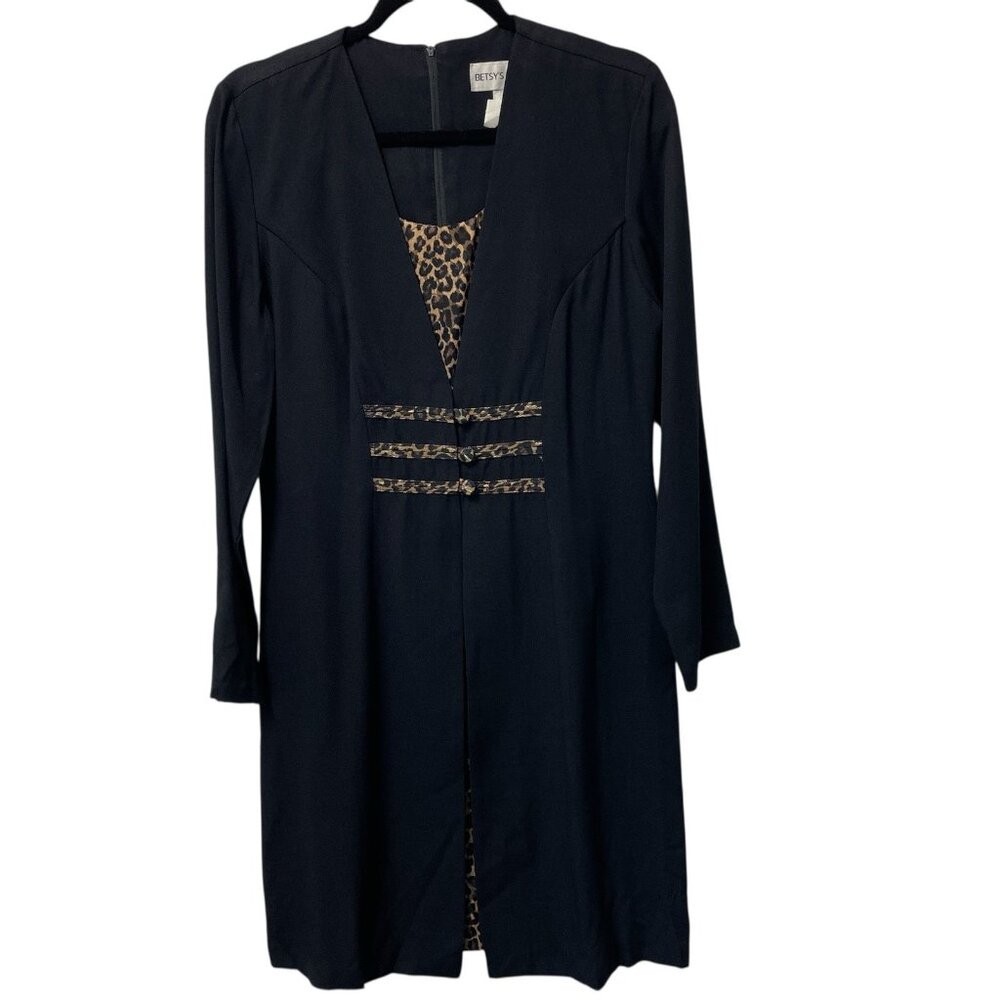 BETSY'S THINGS DRESS TUNIC JACKET VINTAGE BLACK LEOPARD SIZE 8 CLASSY ARTSY